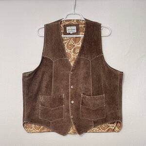 Simco Supreme Genuine Leather Vest Mens Size 46 Brown 4 Snaps Paisley Lined USA